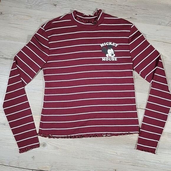 Mickey Mouse Striped Mock Turtle Neck Sz L - Picture 1 of 9